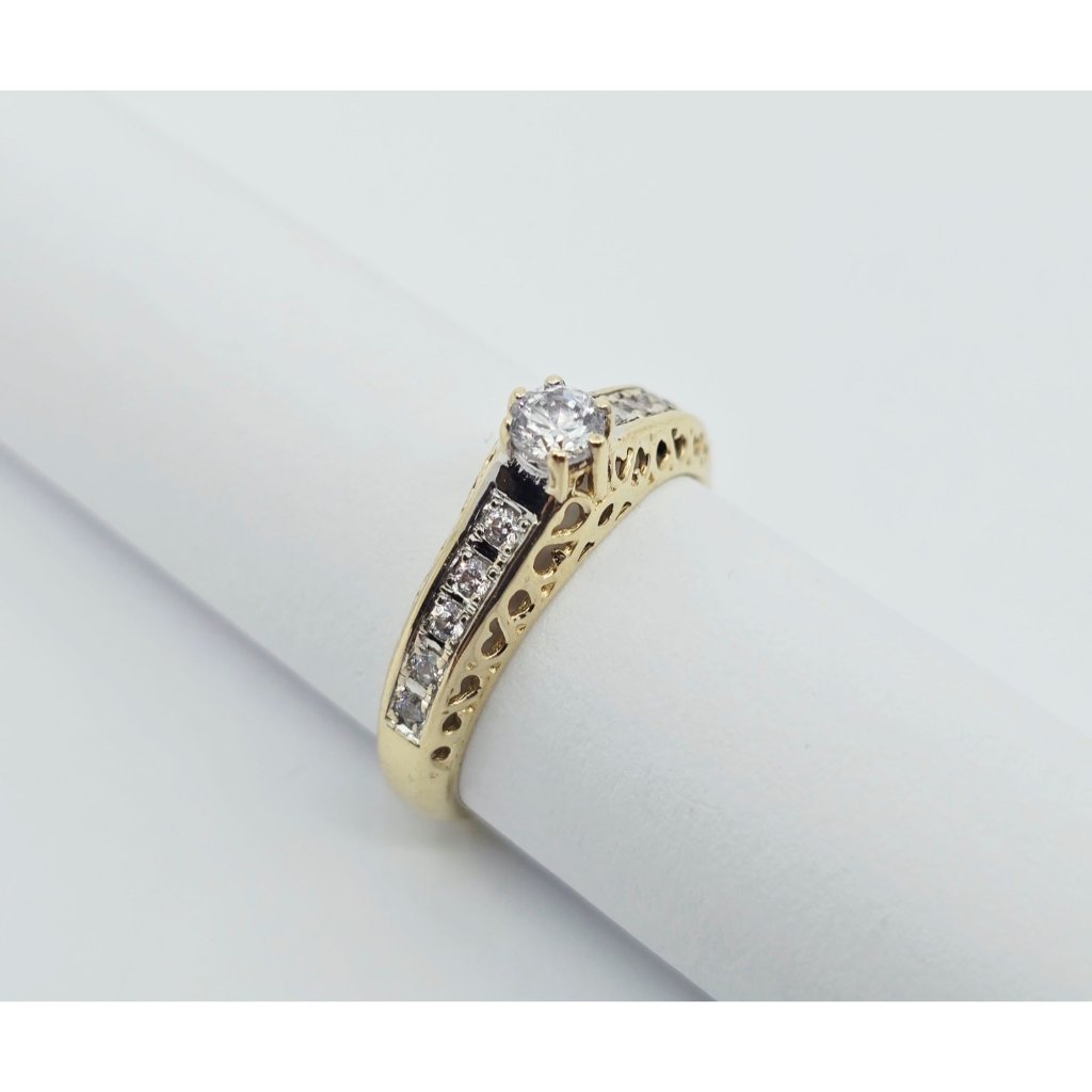 Unique 14k Karat Solid Yellow Gold Designer Ladies Cz Engagement Ring Size 525